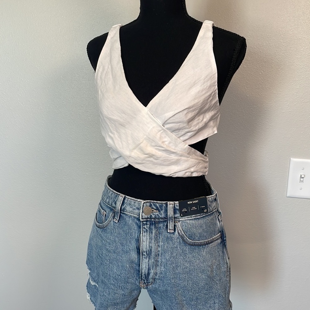 Cropped wrap open back tank top